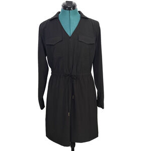 Calvin Klein Lightweight Long Sleeve Zip Front Above‎ Knee Shirt Dress Black 10